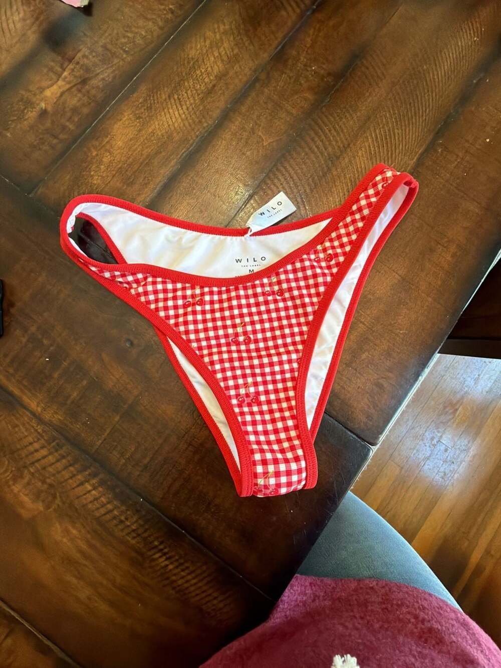 Wilo The Label Red Gingham Cherry Print Bikini Bottom Size M